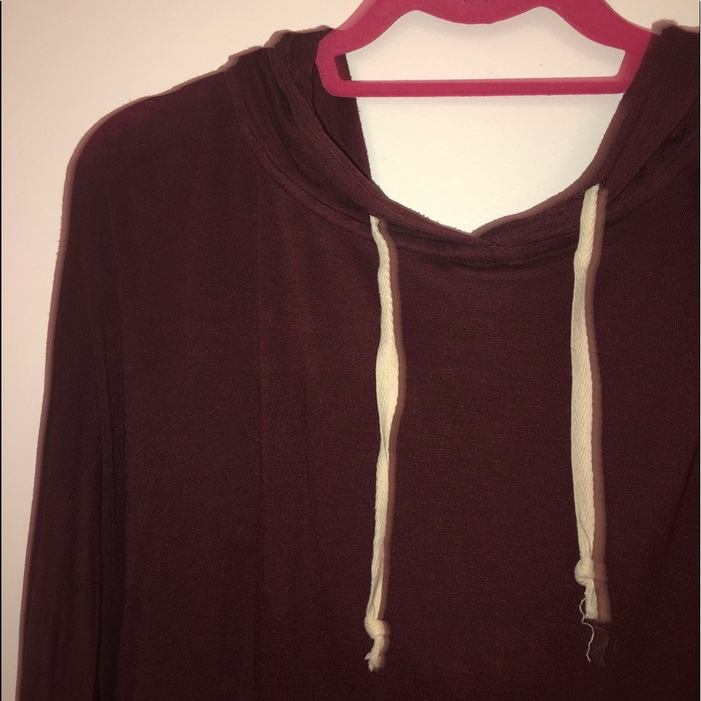 Maroon long sleeve tee with hood - Picture 2 of 3